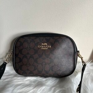Coach Jes Crossbody Bag Signature Canvas Brown Black Gold F68168